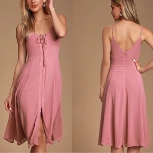 Lulu’s Mauve Pink Lace-Up Midi Dress